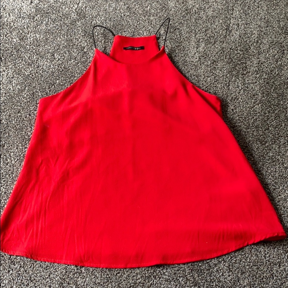 Red tank top black small straps